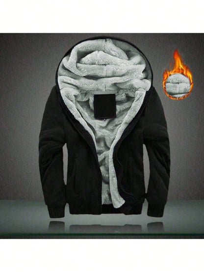 Men's Winter Fleece Hoodie; Warm Sweatshirt; Solid Color Jacket; Men's Hooded Sweatshirt
