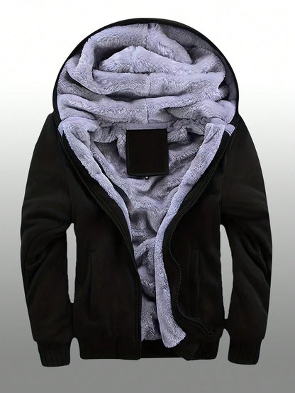 Men's Winter Fleece Hoodie; Warm Sweatshirt; Solid Color Jacket; Men's Hooded Sweatshirt