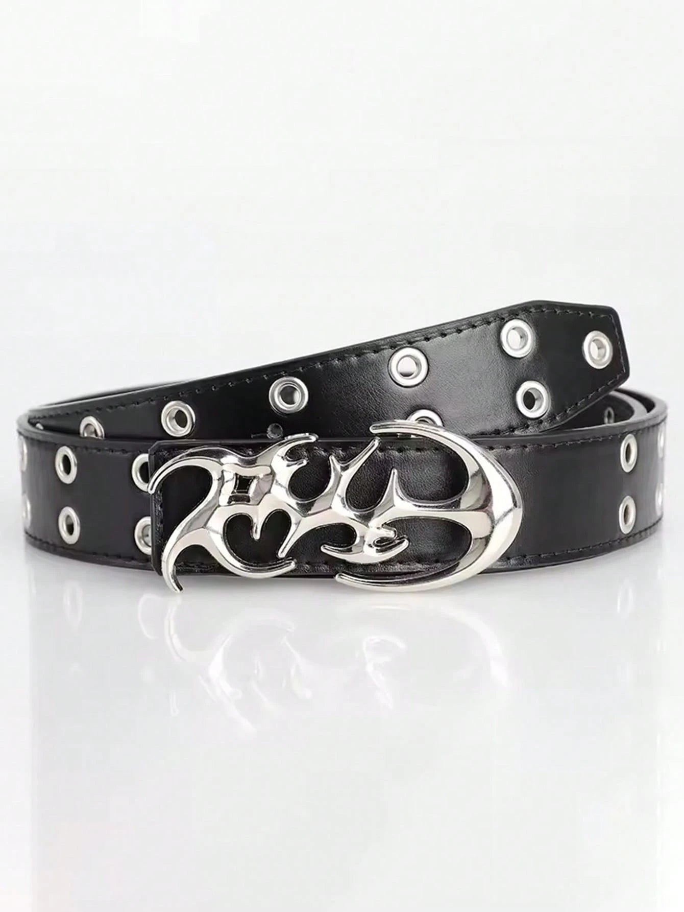 Men's Y2K Hollow Out PU Leather Belt With Asymmetric Alloy Buckle, Casual Waistband