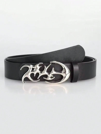 Men's Y2K Hollow Out PU Leather Belt With Asymmetric Alloy Buckle, Casual Waistband