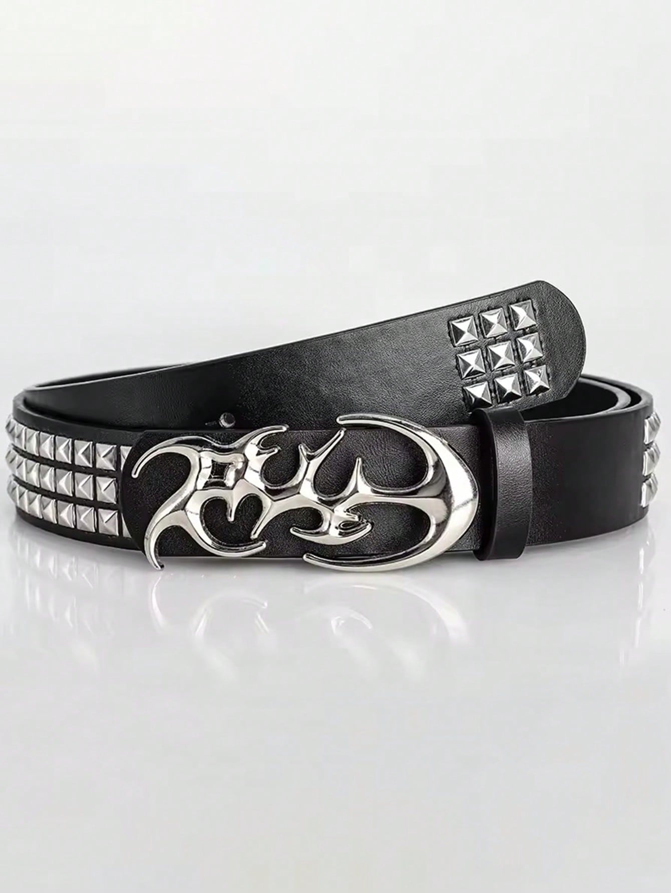 Men's Y2K Hollow Out PU Leather Belt With Asymmetric Alloy Buckle, Casual Waistband