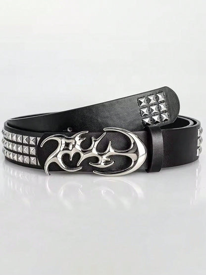 Men's Y2K Hollow Out PU Leather Belt With Asymmetric Alloy Buckle, Casual Waistband
