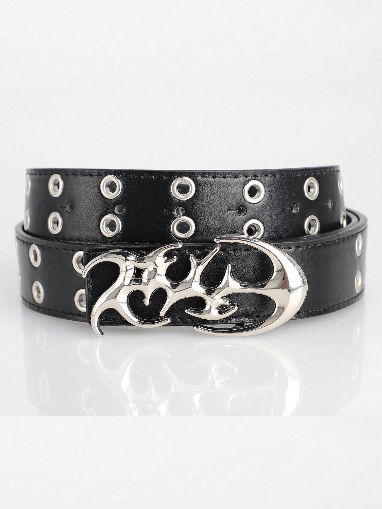 Men's Y2K Hollow Out PU Leather Belt With Asymmetric Alloy Buckle, Casual Waistband