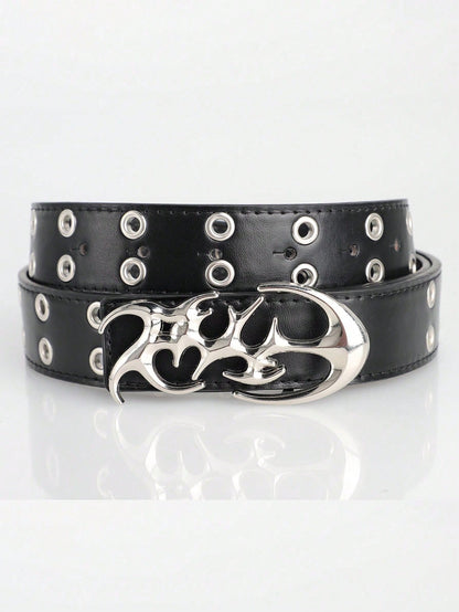 Men's Y2K Hollow Out PU Leather Belt With Asymmetric Alloy Buckle, Casual Waistband