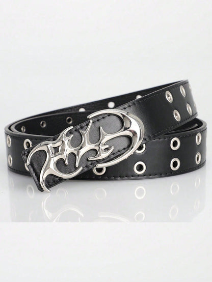 Men's Y2K Hollow Out PU Leather Belt With Asymmetric Alloy Buckle, Casual Waistband