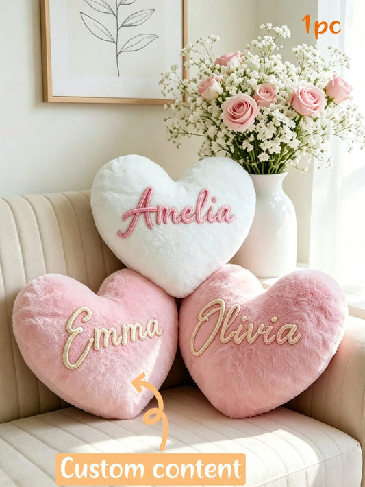 MerexSync Personalized Heart-Shaped Pillow, Custom Name Design, Sweet Gift For Girls, Custom Name Pajama Party Cushion, Charming Pajama Party Gift And Room Decor, Room Decor, Bedroom Decor, Personaliz
