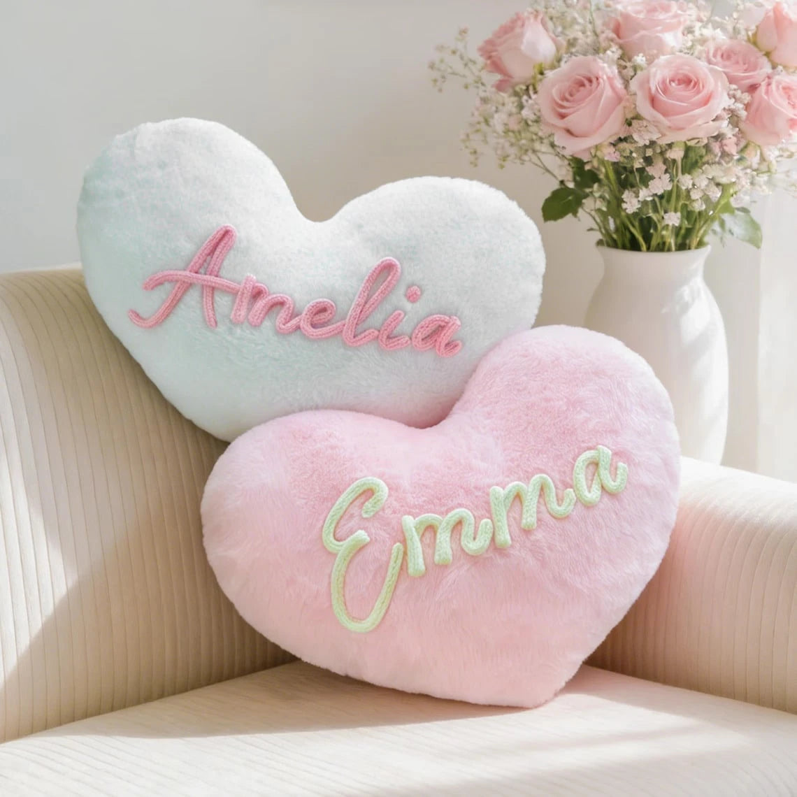 MerexSync Personalized Heart-Shaped Pillow, Custom Name Design, Sweet Gift For Girls, Custom Name Pajama Party Cushion, Charming Pajama Party Gift And Room Decor, Room Decor, Bedroom Decor, Personaliz