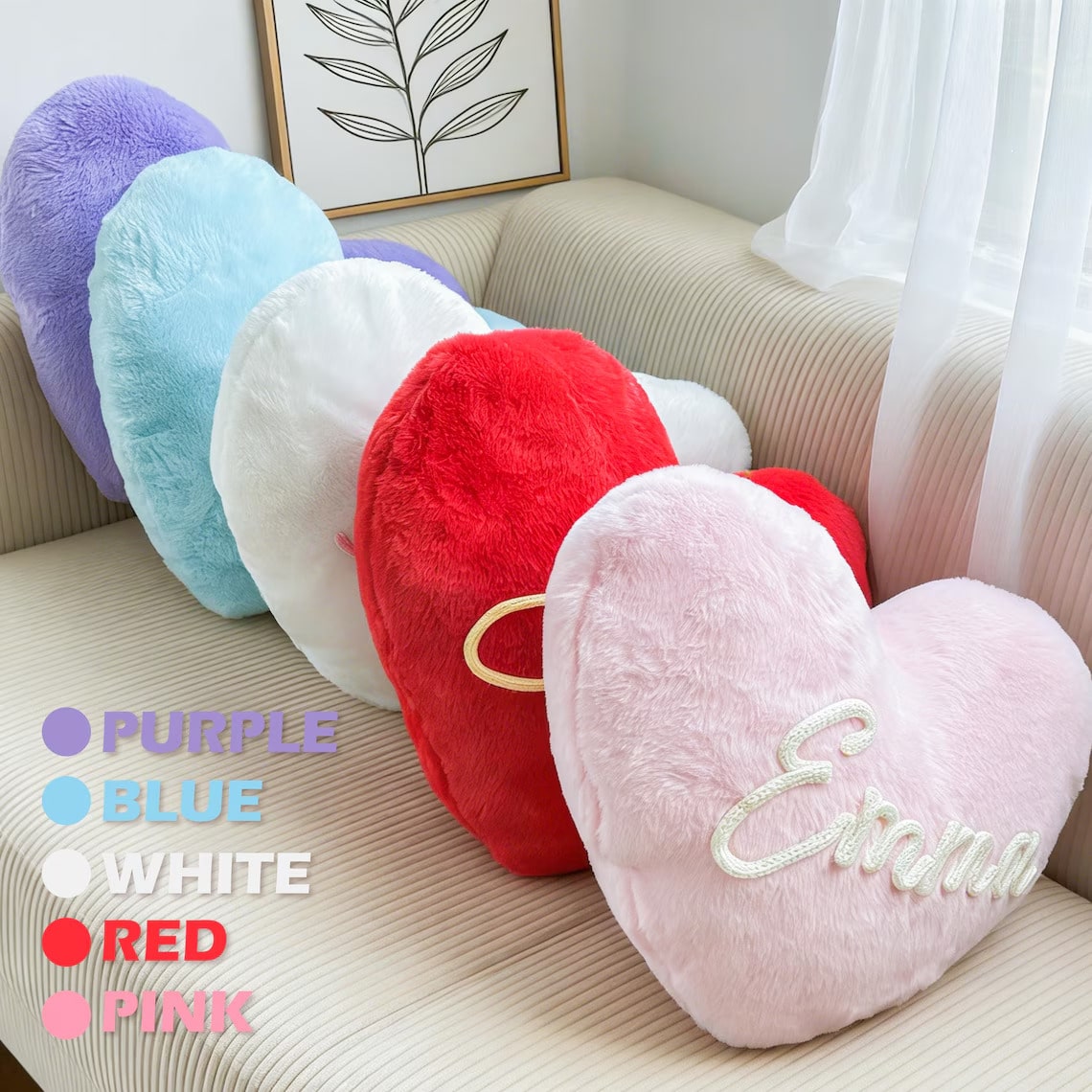 MerexSync Personalized Heart-Shaped Pillow, Custom Name Design, Sweet Gift For Girls, Custom Name Pajama Party Cushion, Charming Pajama Party Gift And Room Decor, Room Decor, Bedroom Decor, Personaliz