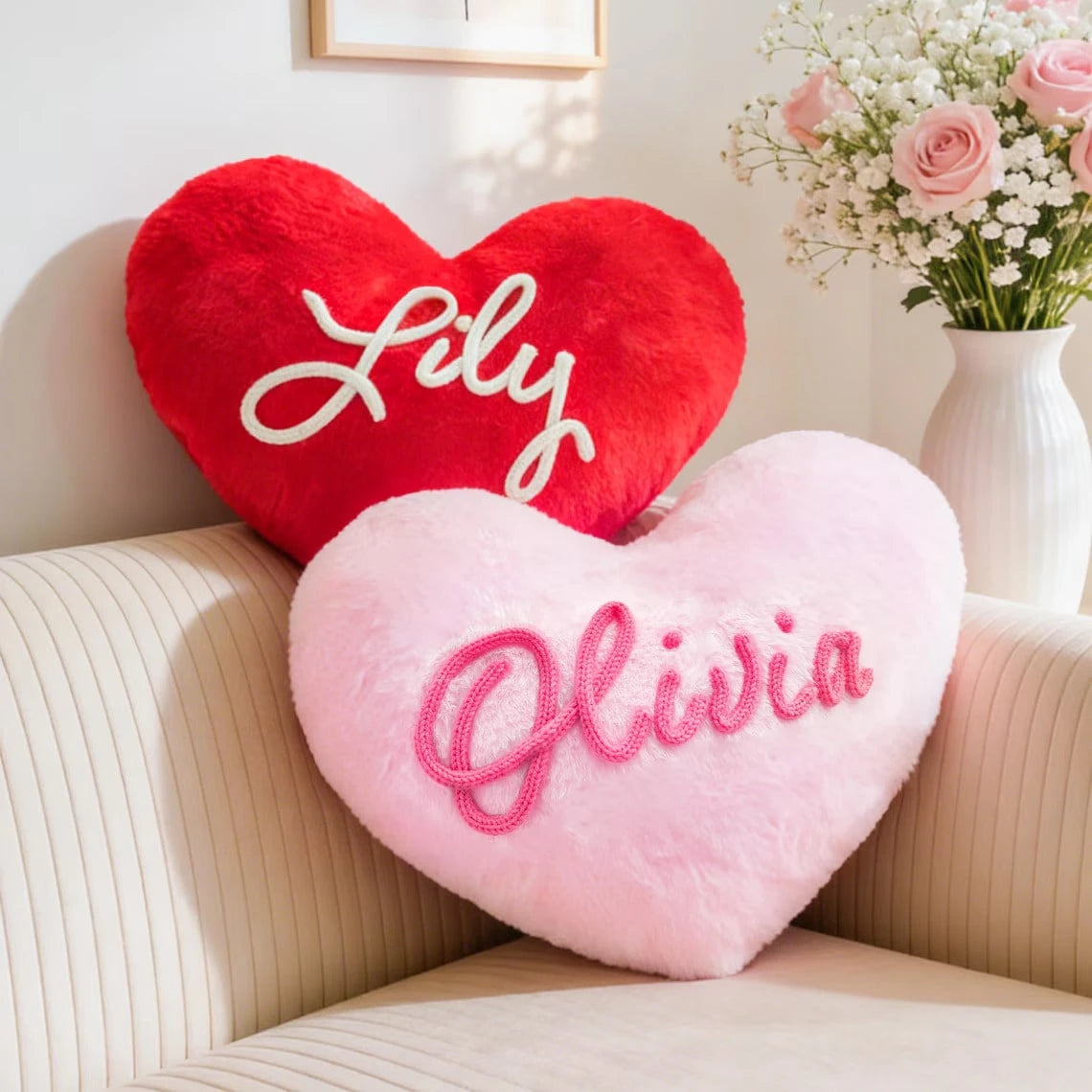 MerexSync Personalized Heart-Shaped Pillow, Custom Name Design, Sweet Gift For Girls, Custom Name Pajama Party Cushion, Charming Pajama Party Gift And Room Decor, Room Decor, Bedroom Decor, Personaliz