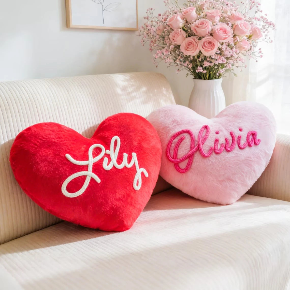 MerexSync Personalized Heart-Shaped Pillow, Custom Name Design, Sweet Gift For Girls, Custom Name Pajama Party Cushion, Charming Pajama Party Gift And Room Decor, Room Decor, Bedroom Decor, Personaliz