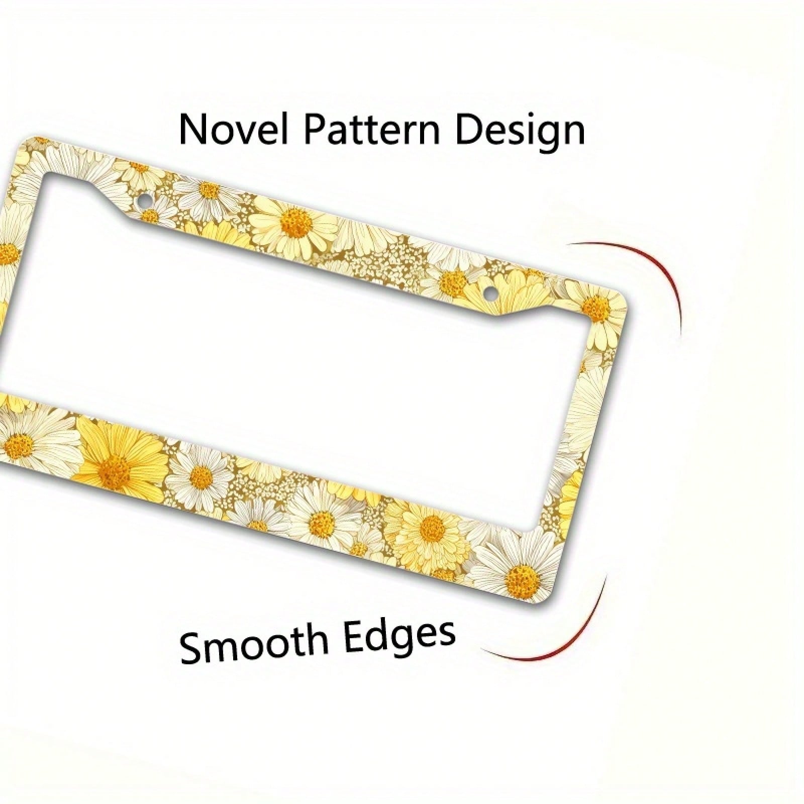 Metallic License Plate Frame Cover, Yellow And White Daisy Pattern, Suitable For Summer Outdoor Car Decoration