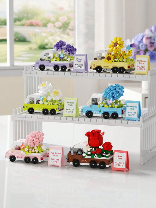 Mini Building Block Flower Set, Car Building Blocks, 3D Model Desktop Decor Collectible, Building Block Potted Plant, Creative Building Block Ornament, Room Decoration, Suitable As Creative Gift For F