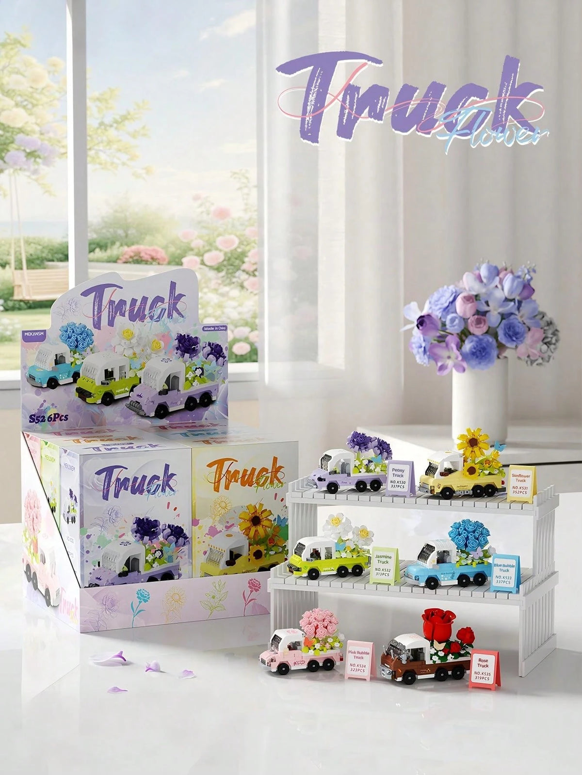 Mini Building Block Flower Set, Car Building Blocks, 3D Model Desktop Decor Collectible, Building Block Potted Plant, Creative Building Block Ornament, Room Decoration, Suitable As Creative Gift For F