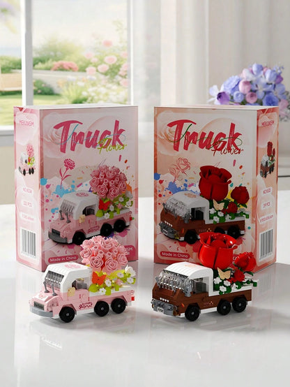 Mini Building Block Flower Set, Car Building Blocks, 3D Model Desktop Decor Collectible, Building Block Potted Plant, Creative Building Block Ornament, Room Decoration, Suitable As Creative Gift For F
