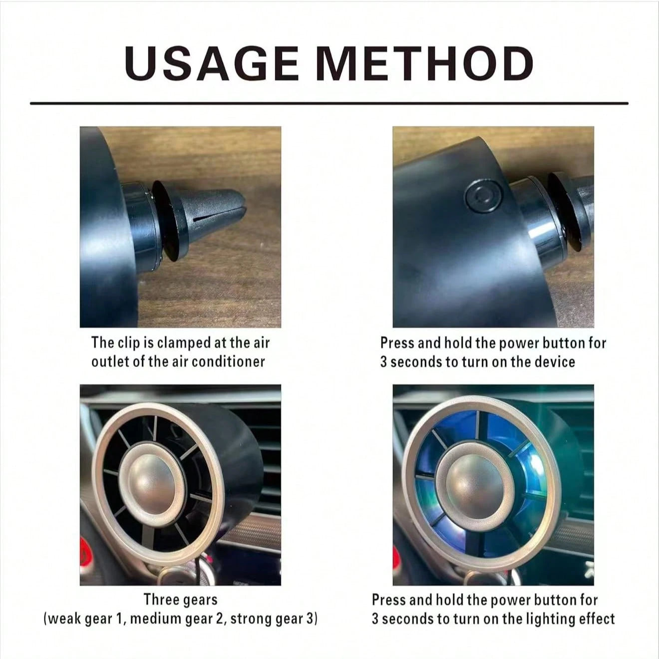 Mini Car Air Vent Fan, Car Air Vent Cooling Fan, 3-Speed Adjustable USB Powered Car Fan, Gradient Glowing Turbo Fan With Gradient Colorful Ambient Light, Low Noise Multi-Function Mini Car Interior Fan
