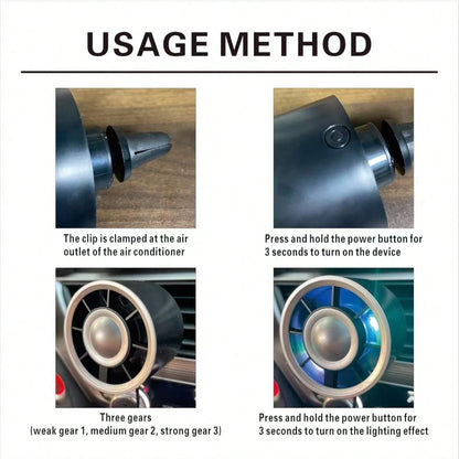 Mini Car Air Vent Fan, Car Air Vent Cooling Fan, 3-Speed Adjustable USB Powered Car Fan, Gradient Glowing Turbo Fan With Gradient Colorful Ambient Light, Low Noise Multi-Function Mini Car Interior Fan