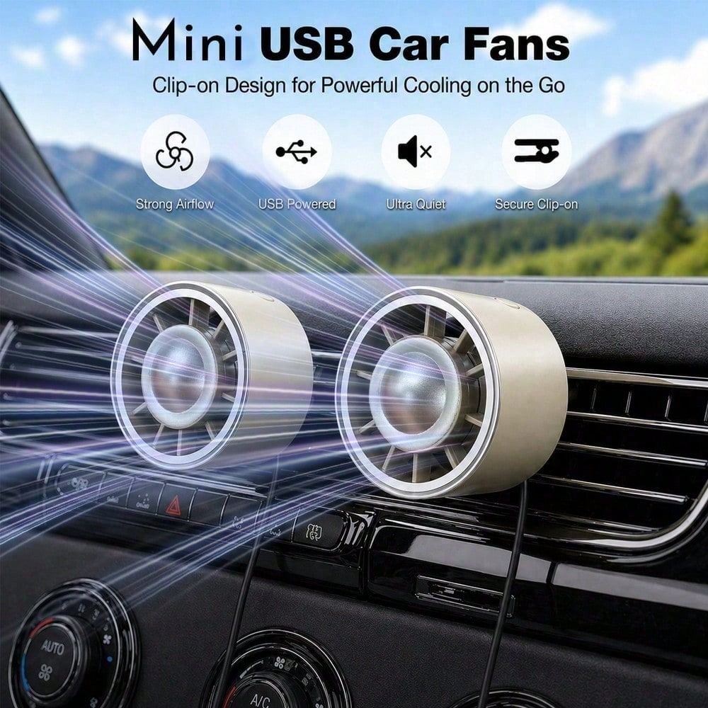 Mini Car Air Vent Fan, Car Air Vent Cooling Fan, 3-Speed Adjustable USB Powered Car Fan, Gradient Glowing Turbo Fan With Gradient Colorful Ambient Light, Low Noise Multi-Function Mini Car Interior Fan