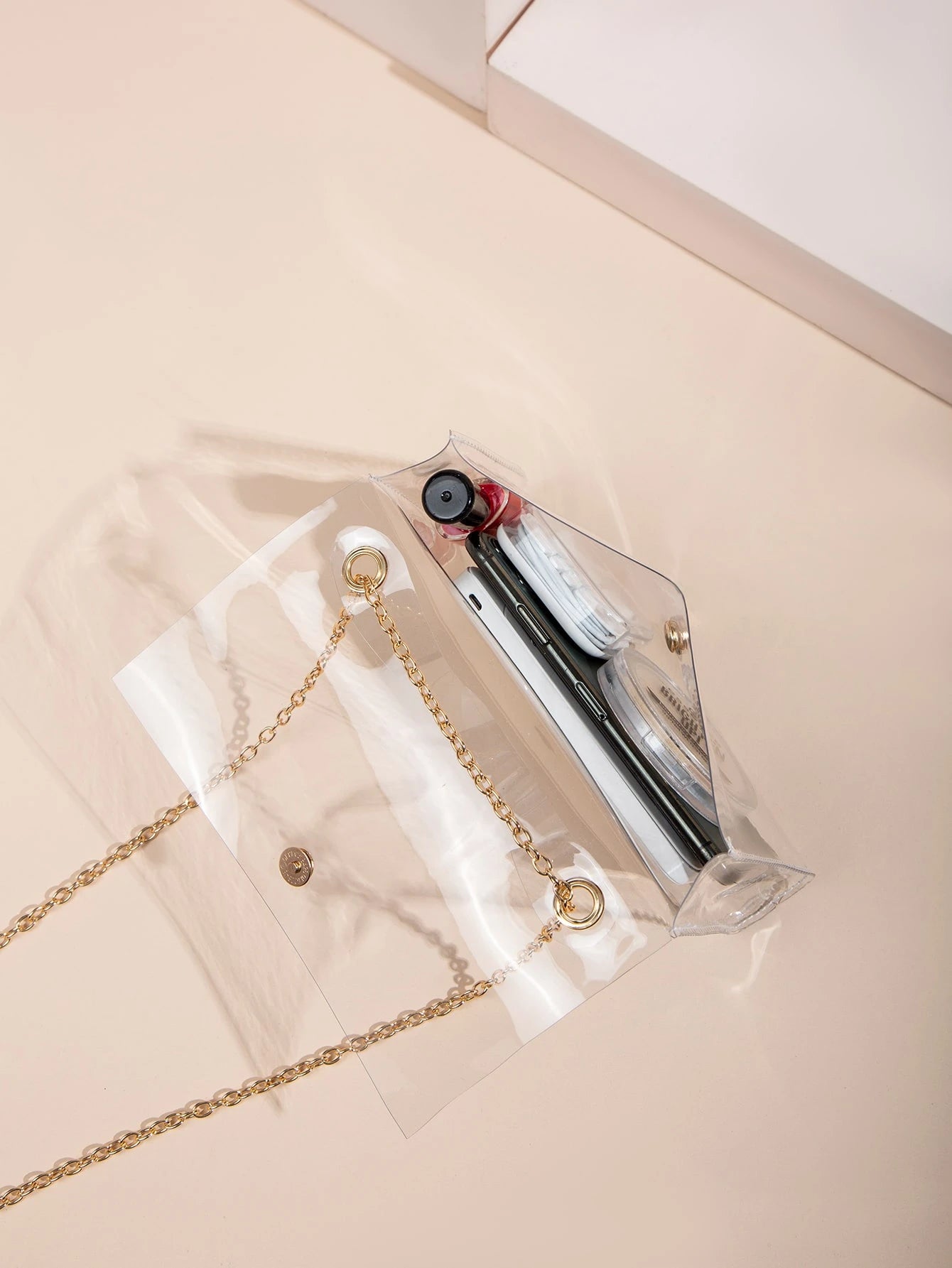 Mini Clear Snap Button Chain Square Bag, Stadium Approved 12 X 12 X 6 Clear Transparent Purse Bag For Concerts Sports Events Festivals, Waterproof, Sandproof Transparent Bag, Beach Sports Picnic Snack