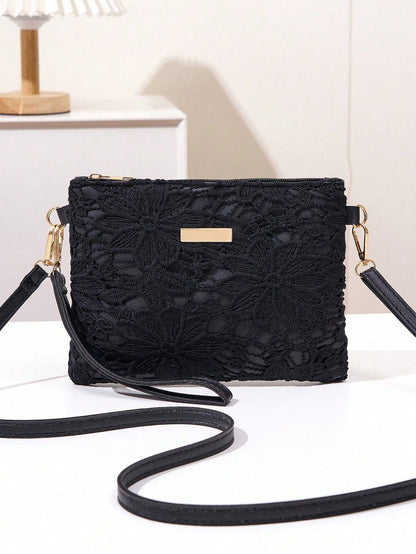Mini Hollow Floral Woven Beach Bag, Wristlet, Coin Purse, Shoulder Bag, Women's New Multi-Function Compact Unique Square Shoulder Bag