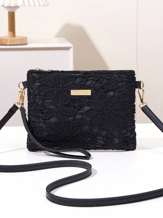 Mini Hollow Floral Woven Beach Bag, Wristlet, Coin Purse, Shoulder Bag, Women's New Multi-Function Compact Unique Square Shoulder Bag