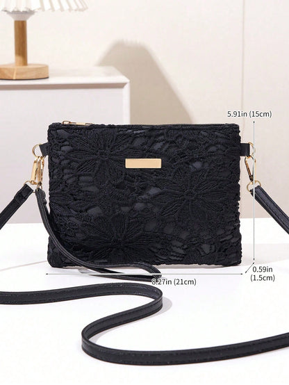 Mini Hollow Floral Woven Beach Bag, Wristlet, Coin Purse, Shoulder Bag, Women's New Multi-Function Compact Unique Square Shoulder Bag