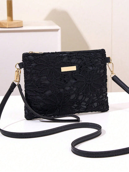 Mini Hollow Floral Woven Beach Bag, Wristlet, Coin Purse, Shoulder Bag, Women's New Multi-Function Compact Unique Square Shoulder Bag