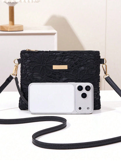 Mini Hollow Floral Woven Beach Bag, Wristlet, Coin Purse, Shoulder Bag, Women's New Multi-Function Compact Unique Square Shoulder Bag