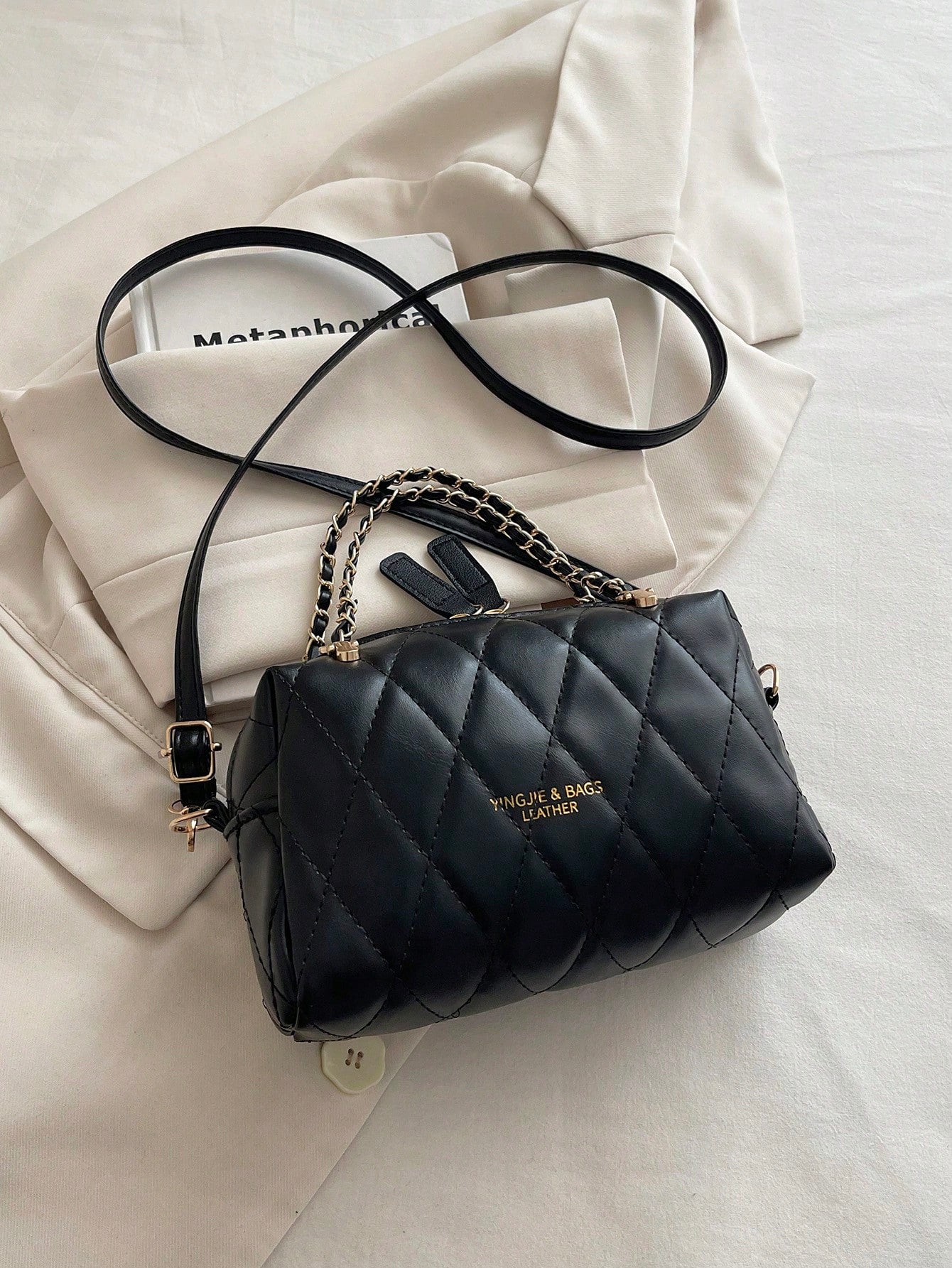 Mini Rhombus Gold Chain Solid Color PU Leather Shoulder Crossbody Bag, New Women's Commuter Casual Handbag
