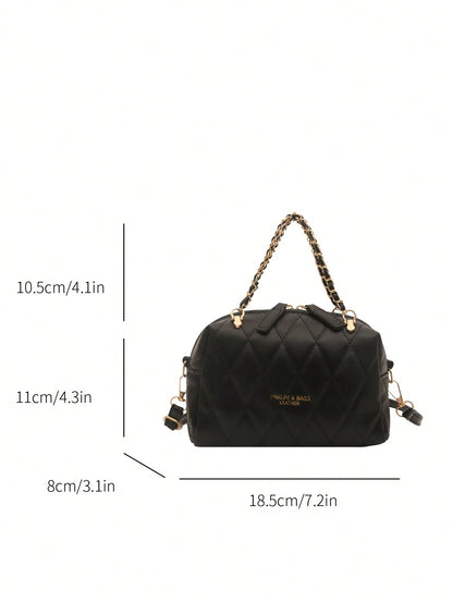 Mini Rhombus Gold Chain Solid Color PU Leather Shoulder Crossbody Bag, New Women's Commuter Casual Handbag