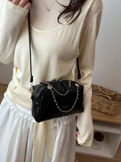 Mini Rhombus Gold Chain Solid Color PU Leather Shoulder Crossbody Bag, New Women's Commuter Casual Handbag