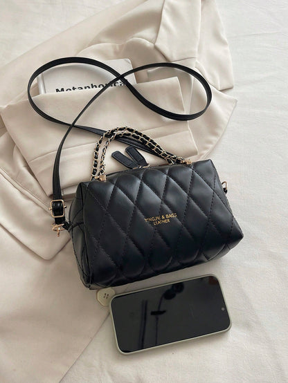 Mini Rhombus Gold Chain Solid Color PU Leather Shoulder Crossbody Bag, New Women's Commuter Casual Handbag