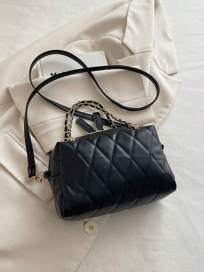 Mini Rhombus Gold Chain Solid Color PU Leather Shoulder Crossbody Bag, New Women's Commuter Casual Handbag