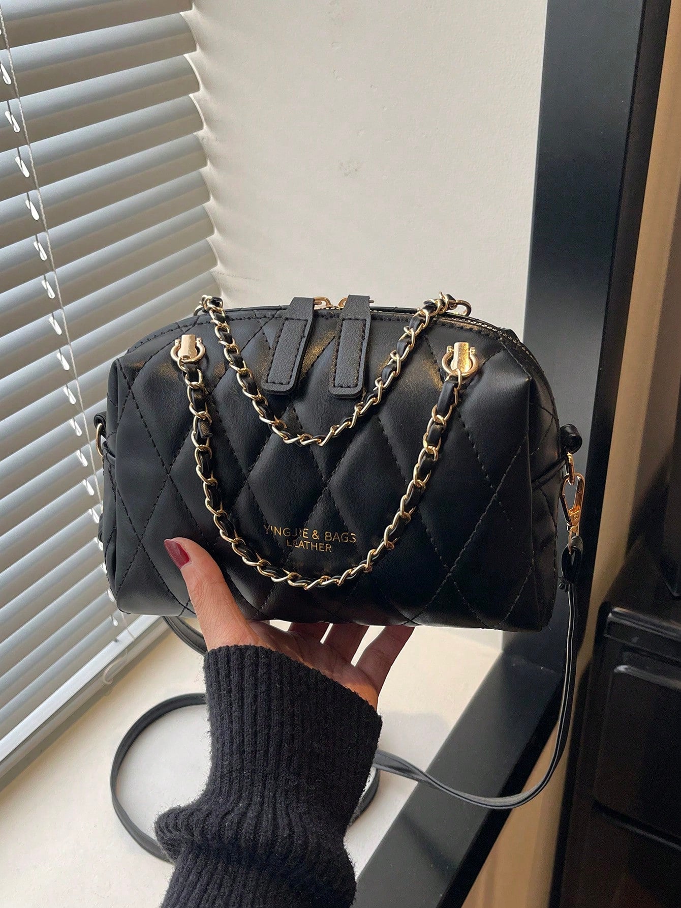 Mini Rhombus Gold Chain Solid Color PU Leather Shoulder Crossbody Bag, New Women's Commuter Casual Handbag
