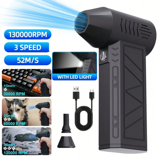 Mini Turbo Jet Fan, Air Blower 130000RPM Turbo Fan, 3 Gear Adjustable Electric Air Duster, Wind Speed 52m/S Brushless Motor Handheld Duct, Car High-Performance Cyclone Turbo, Air Cushion Inflation, Bl