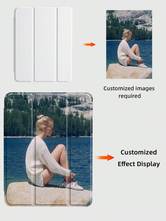 Minimalist Customized Tablet Case With Pencil Slot, 3-Fold Full-Print Elegant Case Compatible With 10.2/10.5/10.9/Air4/Air5/Pro11/Air 11/Mini6/Mini7/9.7/Tab A8, Magnetic Sleep/Wake, Personalized Gift