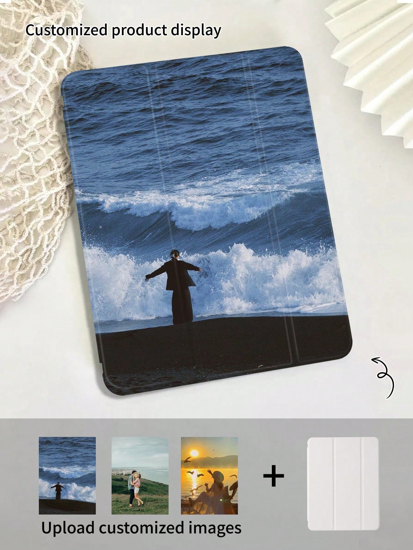 Minimalist Customized Tablet Case With Pencil Slot, 3-Fold Full-Print Elegant Case Compatible With 10.2/10.5/10.9/Air4/Air5/Pro11/Air 11/Mini6/Mini7/9.7/Tab A8, Magnetic Sleep/Wake, Personalized Gift