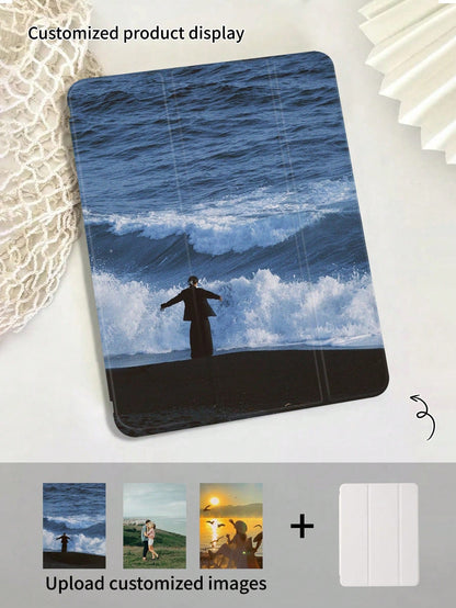 Minimalist Customized Tablet Case With Pencil Slot, 3-Fold Full-Print Elegant Case Compatible With 10.2/10.5/10.9/Air4/Air5/Pro11/Air 11/Mini6/Mini7/9.7/Tab A8, Magnetic Sleep/Wake, Personalized Gift