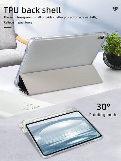Minimalist Customized Tablet Case With Pencil Slot, 3-Fold Full-Print Elegant Case Compatible With 10.2/10.5/10.9/Air4/Air5/Pro11/Air 11/Mini6/Mini7/9.7/Tab A8, Magnetic Sleep/Wake, Personalized Gift