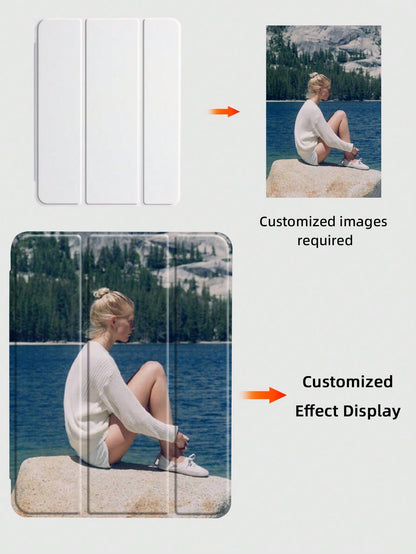 Minimalist Customized Tablet Case With Pencil Slot, 3-Fold Full-Print Elegant Case Compatible With 10.2/10.5/10.9/Air4/Air5/Pro11/Air 11/Mini6/Mini7/9.7/Tab A8, Magnetic Sleep/Wake, Personalized Gift