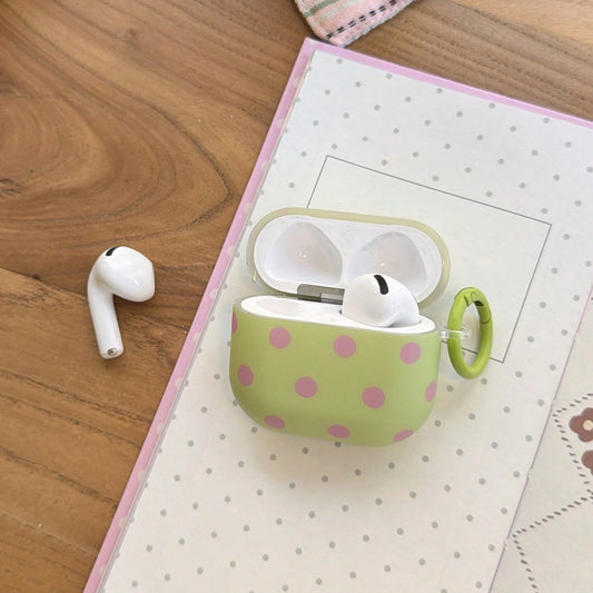 Minimalist Korean European American Green Background Purple Polka Dot Hanging Ring Set Compatible With Apple Pro 2 Case/ Pro Case/ 4 Case/ 3 Case/ 2 Case/Fashion Women Earphone Case/Minimalist Earphon