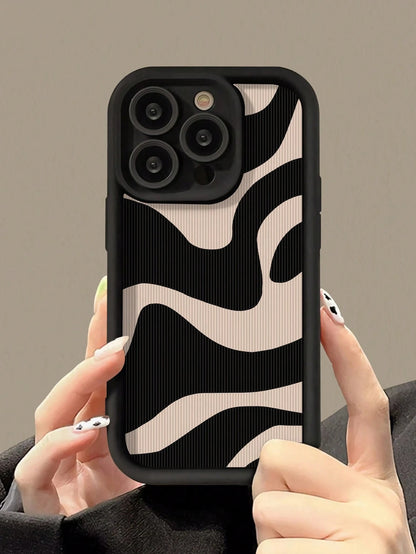 Minimalist Luxury Black Zebra Print Beige Zebra Print Textured Fashion Phone Cases Wrist Strap Compatible With IPhone 17 Pro Max/17 Pro/17 Air/17/16 Pro Max/16/16 Pro/16 Plus/16e/15/15 Plus/15 Pro/15
