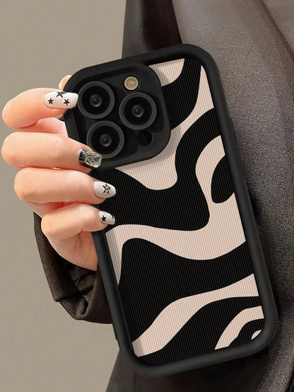 Minimalist Luxury Black Zebra Print Beige Zebra Print Textured Fashion Phone Cases Wrist Strap Compatible With IPhone 17 Pro Max/17 Pro/17 Air/17/16 Pro Max/16/16 Pro/16 Plus/16e/15/15 Plus/15 Pro/15