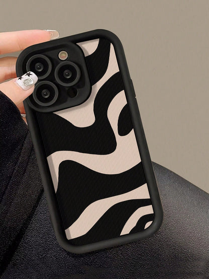 Minimalist Luxury Black Zebra Print Beige Zebra Print Textured Fashion Phone Cases Wrist Strap Compatible With IPhone 17 Pro Max/17 Pro/17 Air/17/16 Pro Max/16/16 Pro/16 Plus/16e/15/15 Plus/15 Pro/15