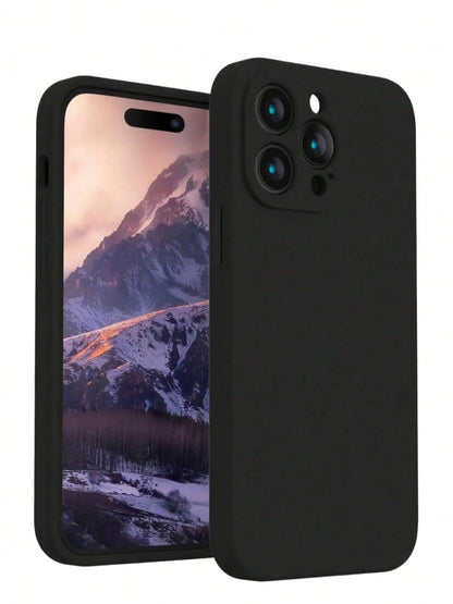 Minimalist Pure Black Liquid TPU Phone Case, Ultra-Thin Skin-Friendly Soft Touch, Full Camera Protection Shockproof Scratch-Resistant Lightweight Durable, Inner Layer Made Of High-Quality Solid Color