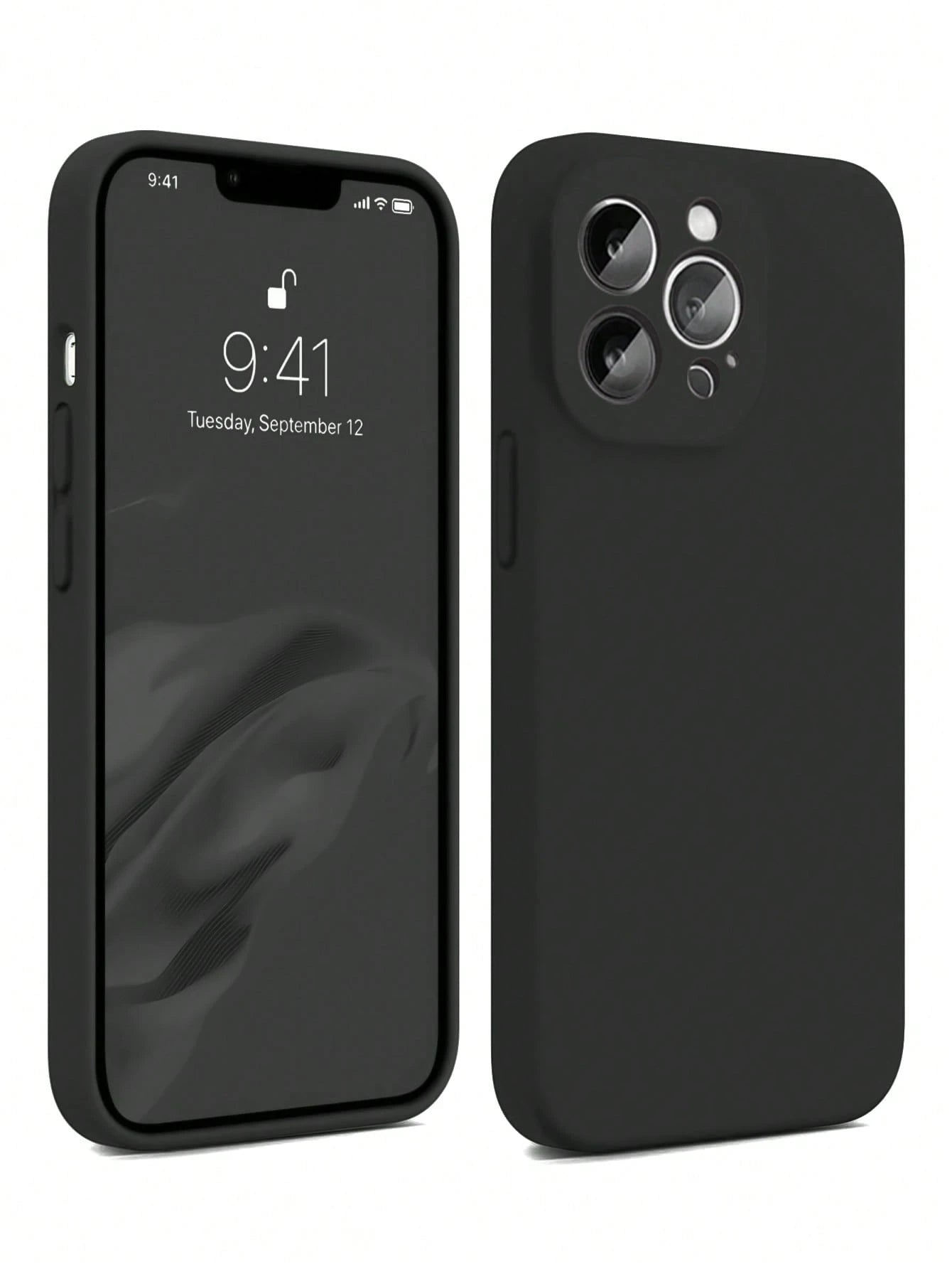 Minimalist Pure Black Liquid TPU Phone Case, Ultra-Thin Skin-Friendly Soft Touch, Full Camera Protection Shockproof Scratch-Resistant Lightweight Durable, Inner Layer Made Of High-Quality Solid Color