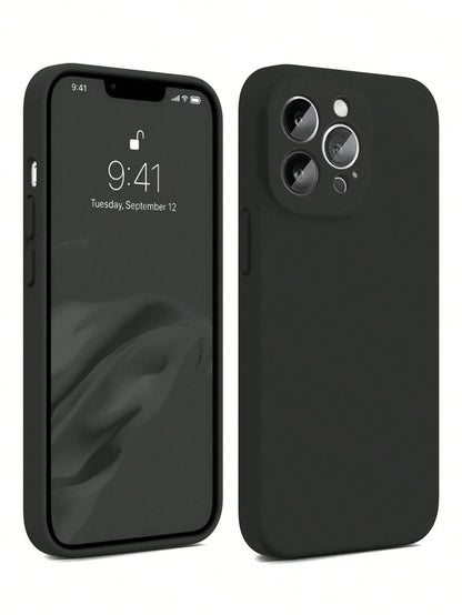 Minimalist Pure Black Liquid TPU Phone Case, Ultra-Thin Skin-Friendly Soft Touch, Full Camera Protection Shockproof Scratch-Resistant Lightweight Durable, Inner Layer Made Of High-Quality Solid Color