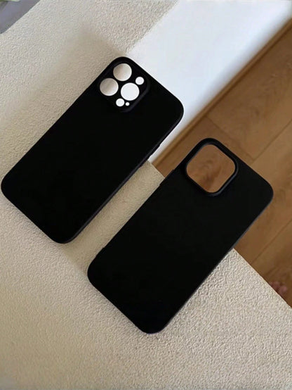Minimalist Pure Black Liquid TPU Phone Case, Ultra-Thin Skin-Friendly Soft Touch, Full Camera Protection Shockproof Scratch-Resistant Lightweight Durable, Inner Layer Made Of High-Quality Solid Color