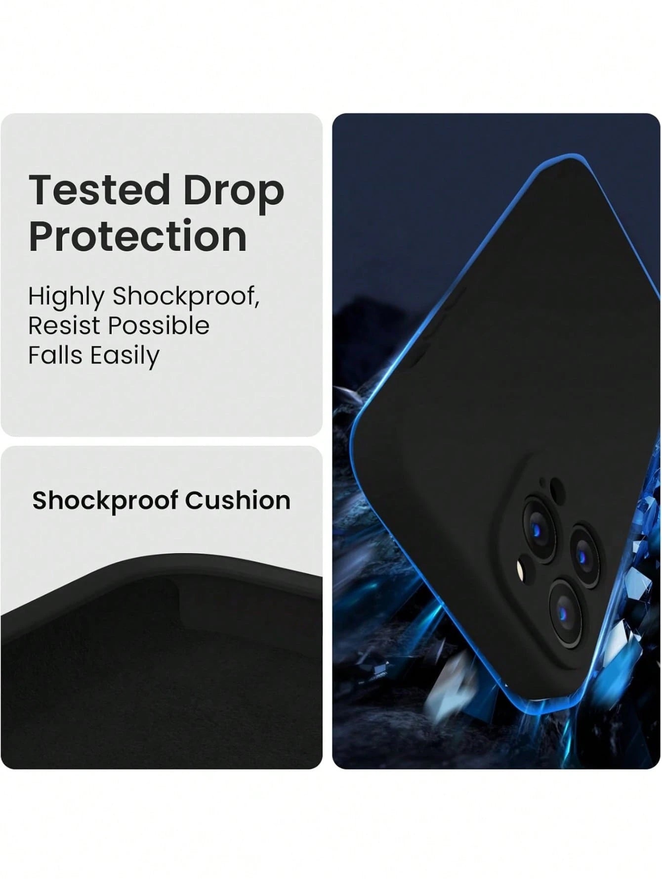 Minimalist Pure Black Liquid TPU Phone Case, Ultra-Thin Skin-Friendly Soft Touch, Full Camera Protection Shockproof Scratch-Resistant Lightweight Durable, Inner Layer Made Of High-Quality Solid Color