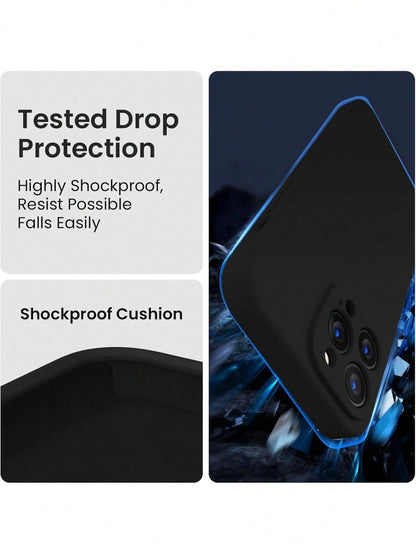 Minimalist Pure Black Liquid TPU Phone Case, Ultra-Thin Skin-Friendly Soft Touch, Full Camera Protection Shockproof Scratch-Resistant Lightweight Durable, Inner Layer Made Of High-Quality Solid Color