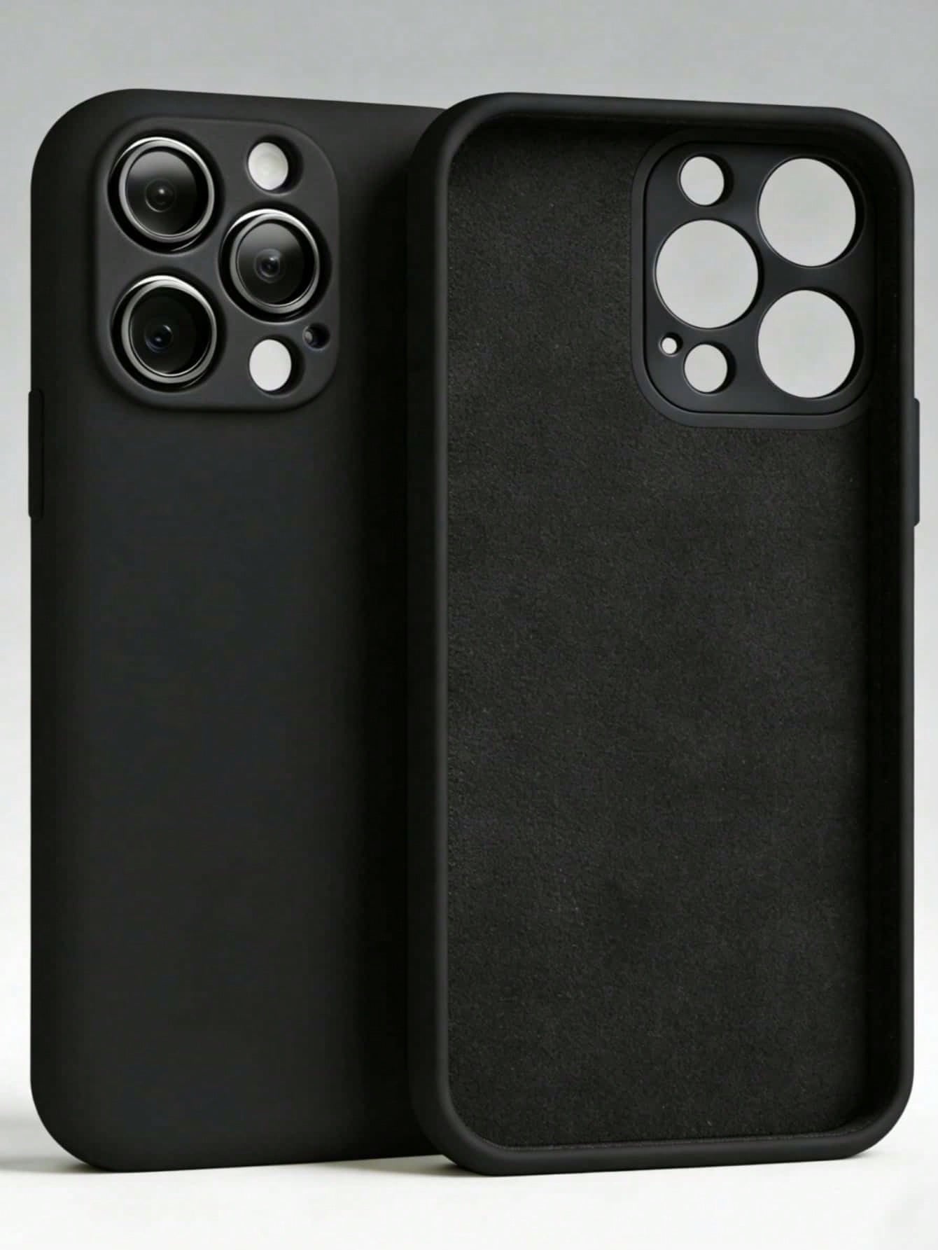 Minimalist Pure Black Liquid TPU Phone Case, Ultra-Thin Skin-Friendly Soft Touch, Full Camera Protection Shockproof Scratch-Resistant Lightweight Durable, Inner Layer Made Of High-Quality Solid Color